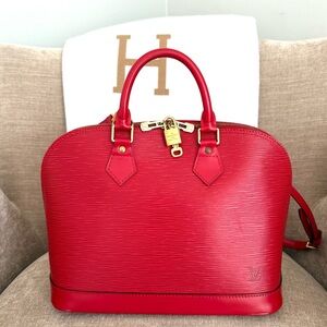 Authentic Louis Vuitton Alma bag M52147 red Epi leather with strap medium